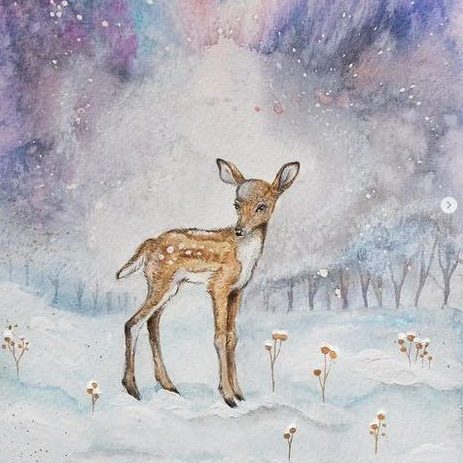 illustrations of a little fawn in a snow